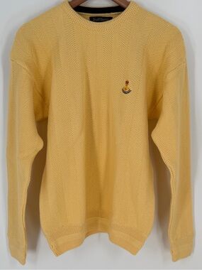 Ruff Hewn Well Worn Yellow 100% Cotton Herringbone Knit Sweater M Nautical Crest